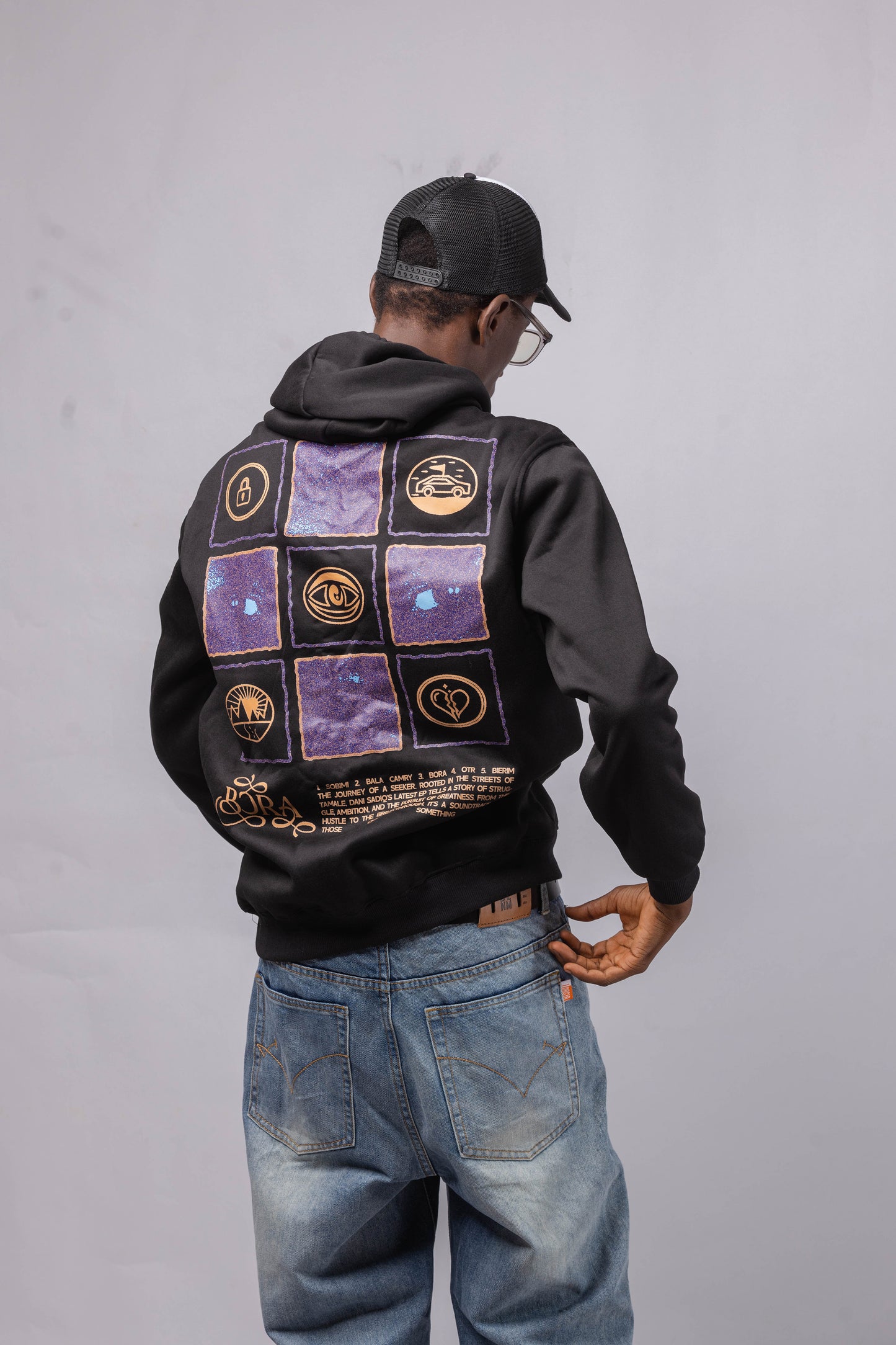 THE BORA GRID HOODIE - BLACK